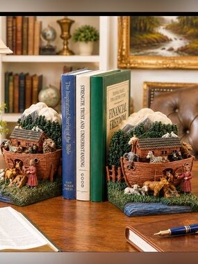 Vintage Noah's Ark Book Ends Heavy Pottery